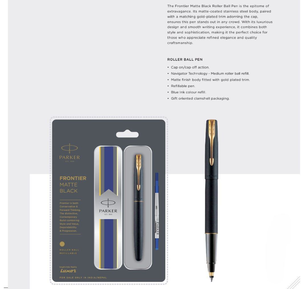 Frontier Matte Black Roller Ball Pen with Gold Trim